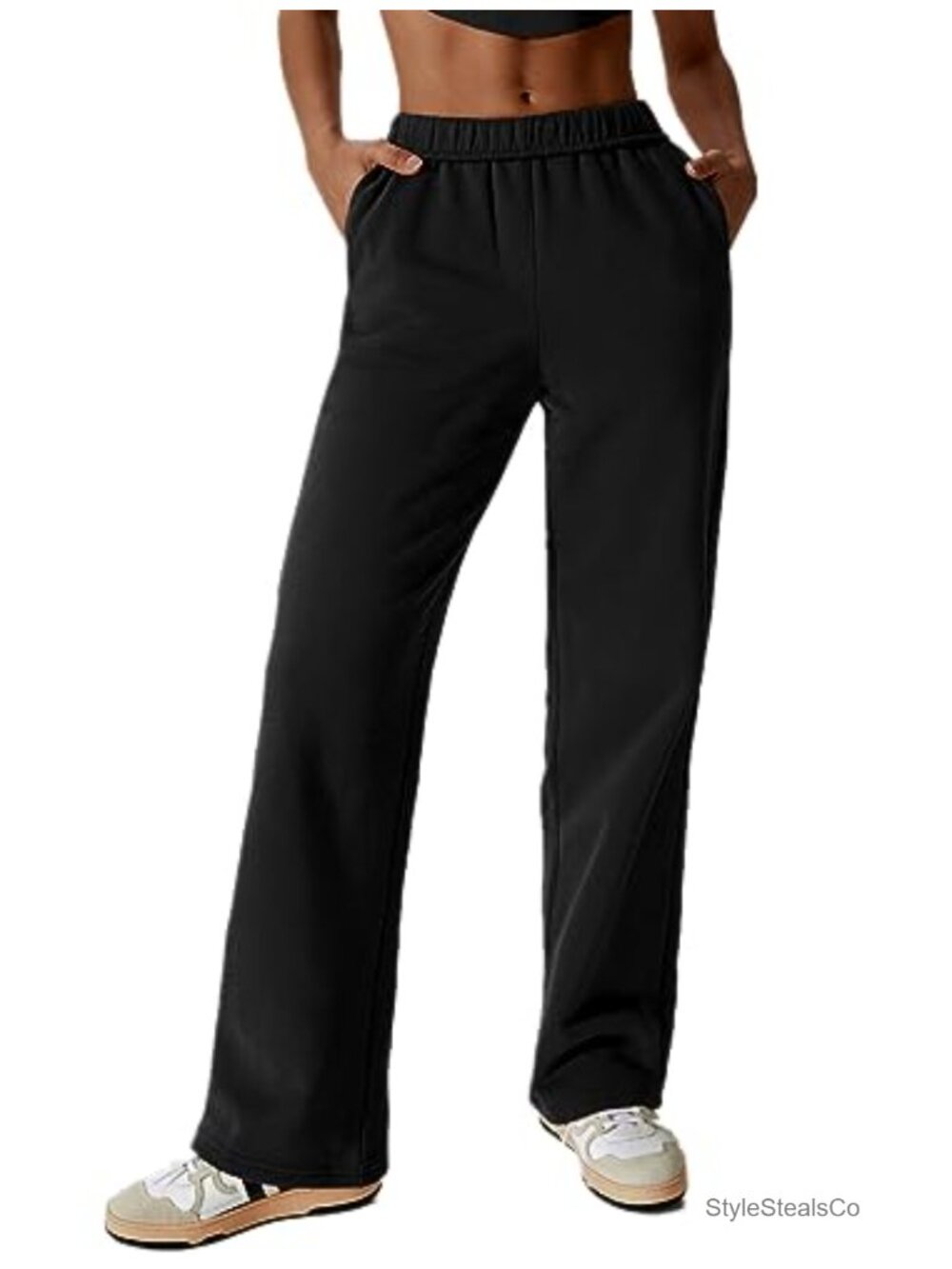 High Waisted Wide Leg Cotton Sweatpants with Pockets